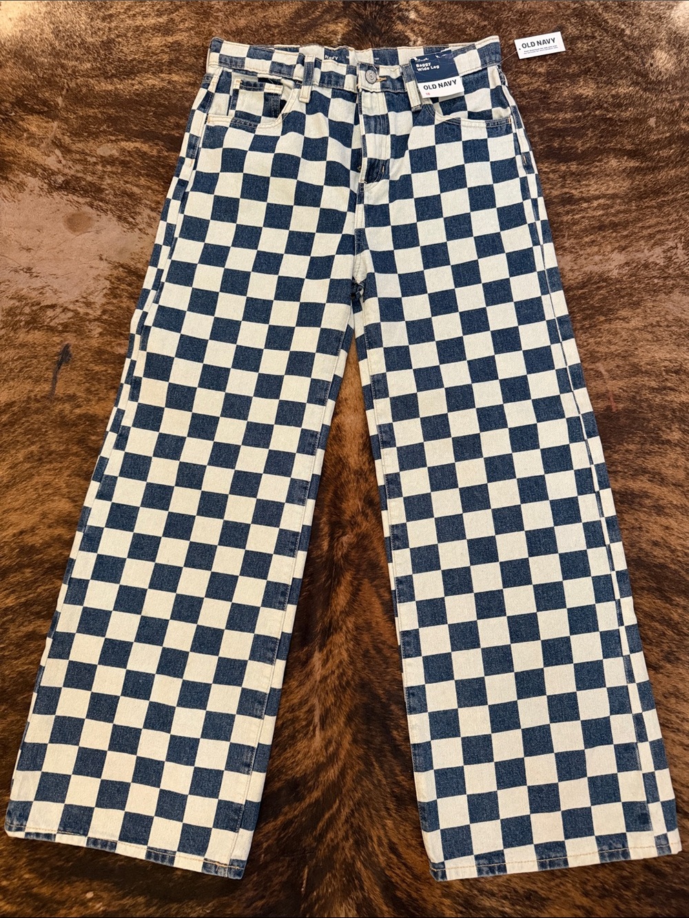 Old Navy Navy and White Checkerboard Relaxed Jeans